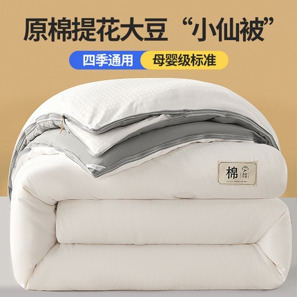 91家纺网 家纺一手货源 找家纺 好宜2025新款原棉双拼提花大豆被二合一拉链款子母被春秋冬被子夏被学生宿舍被褥 本白+绅士灰