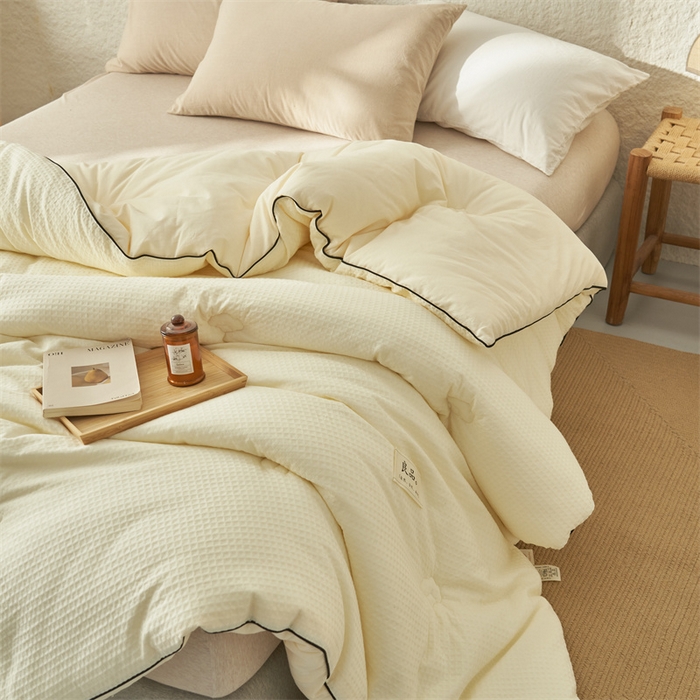 91家纺网 家纺一手货源 找家纺 2024新款b类纯棉华夫格提花100%新疆棉花冬被 风格二 华夫格棉花被-奶白