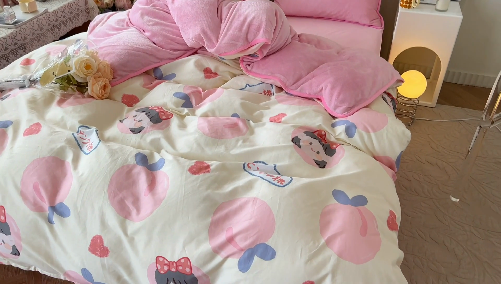 91家纺网 家纺一手货源 找家纺 红粉佳人 2025新款棉加绒印花四件套 蜜桃公主