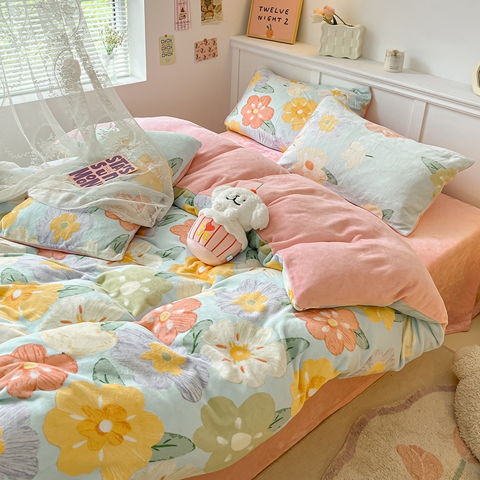 91家纺网 家纺一手货源 找家纺 （总）2024新款200g加厚防静电牛奶绒小清新四件套