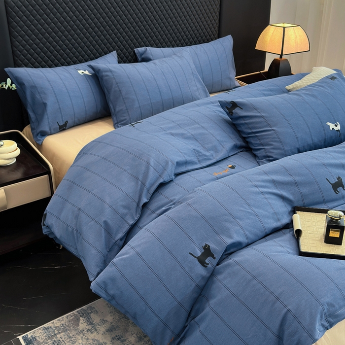 91家纺网 家纺一手货源 找家纺 怡家居 2024新款全棉磨毛印花四件套 蓝猫