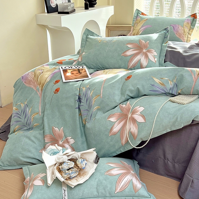 91家纺网 家纺一手货源 找家纺 威布斯 2025新款加厚纯棉全棉磨毛三件套四件套 绿野仙踪-绿灰