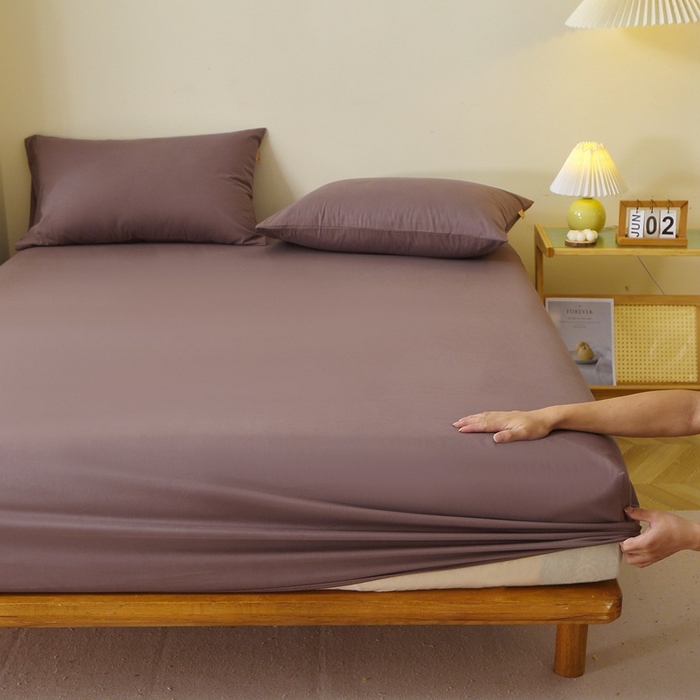 91家纺网 家纺一手货源 找家纺 晶缦家纺 2024新款全棉13376纯色喷气全棉磨毛单品床笠 暖芸馨-深松棕