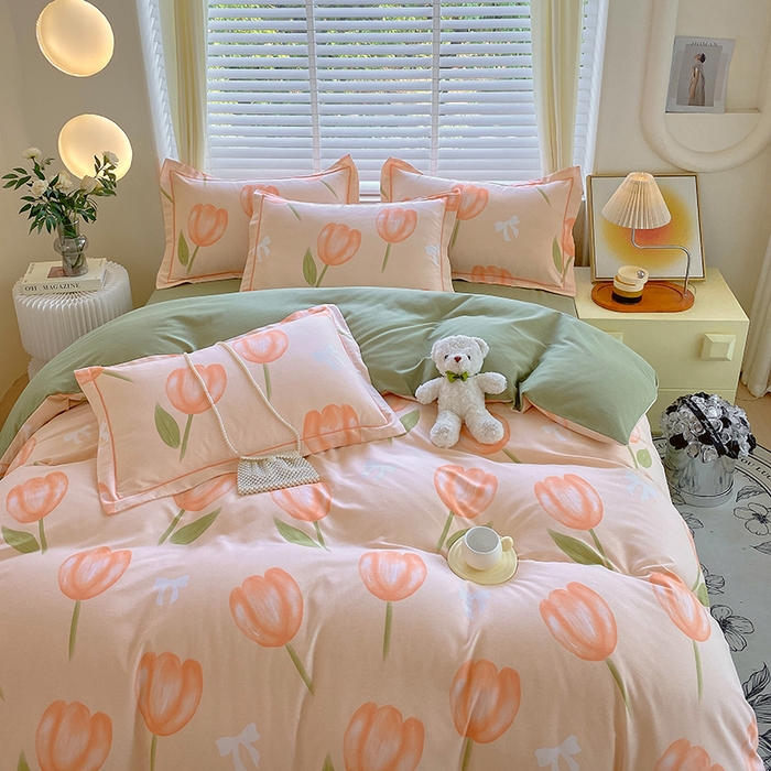 91家纺网 家纺一手货源 找家纺 威布斯 2025新款加厚纯棉全棉磨毛三件套四件套 悠悠小园-桔