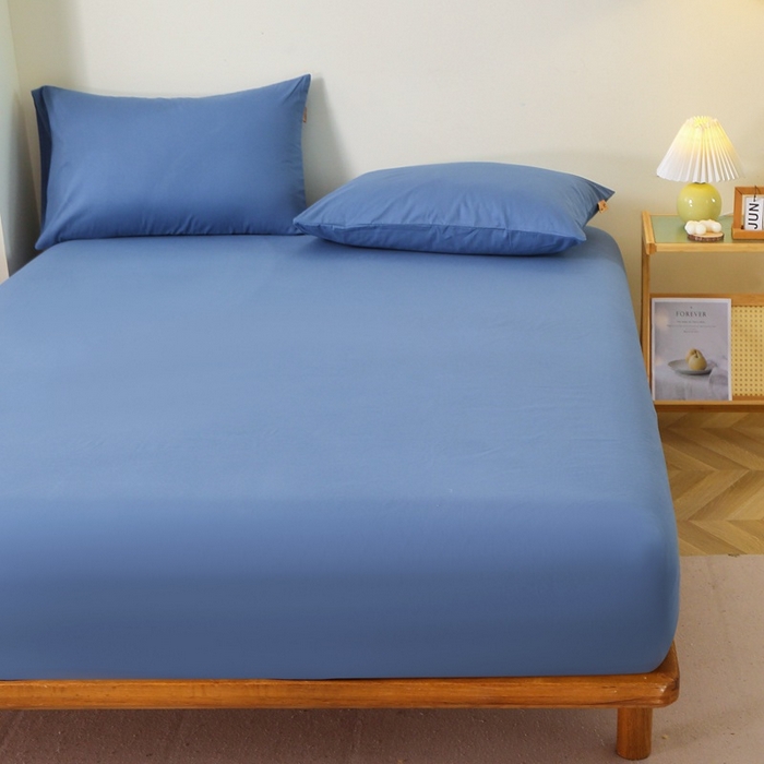 91家纺网 家纺一手货源 找家纺 晶缦家纺 2024新款全棉13376纯色喷气全棉磨毛单品床笠 暖芸馨-靛青蓝