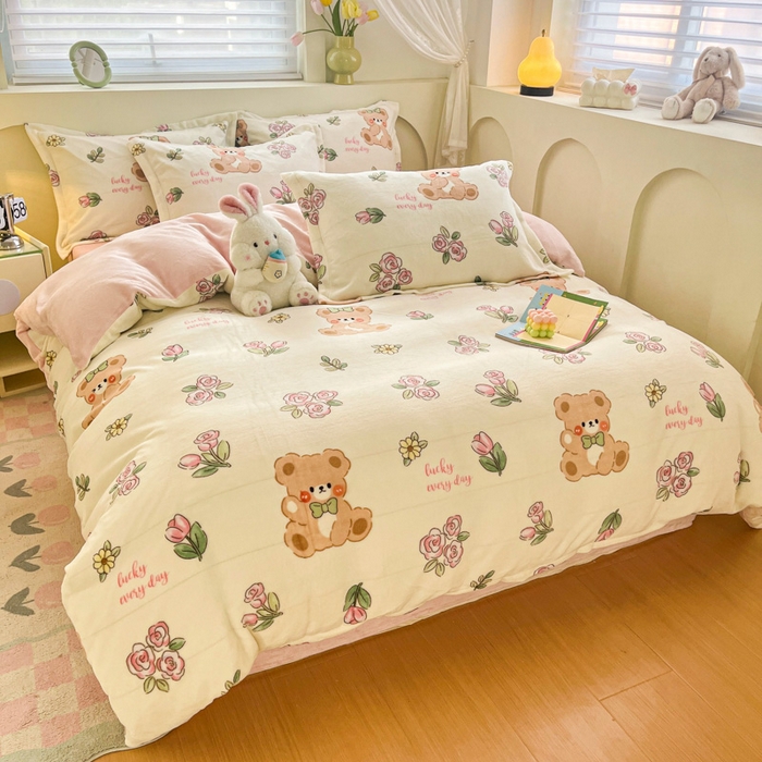 91家纺网 家纺一手货源 找家纺 梦之岛 2024新款高克重小清新印花牛奶绒保暖四件套 莫奈花园