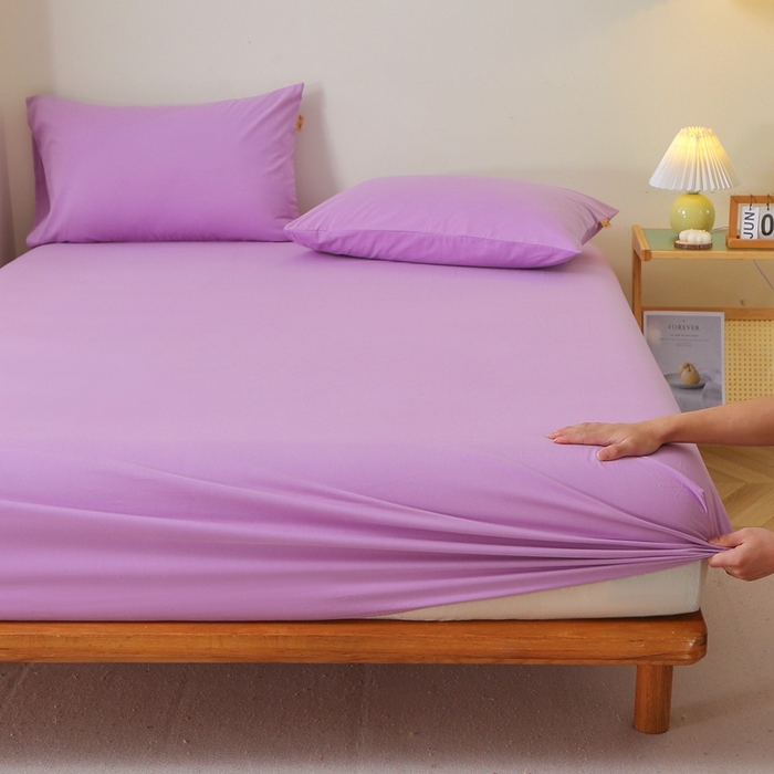 91家纺网 家纺一手货源 找家纺 晶缦家纺 2024新款全棉13376纯色喷气全棉磨毛单品床笠 暖芸馨-雾紫色