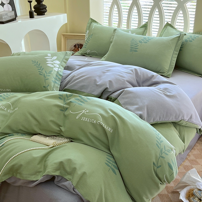 91家纺网 家纺一手货源 找家纺 威布斯 2025新款加厚纯棉全棉磨毛三件套四件套 香枫-绿