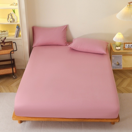 晶缦家纺 2024新款全棉13376纯色喷气全棉磨毛单品床笠 暖芸馨-山黎豆红