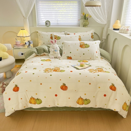 91家纺网 家纺一手货源 找家纺 （总）梦之岛 2024新款高克重小清新印花牛奶绒保暖四件套