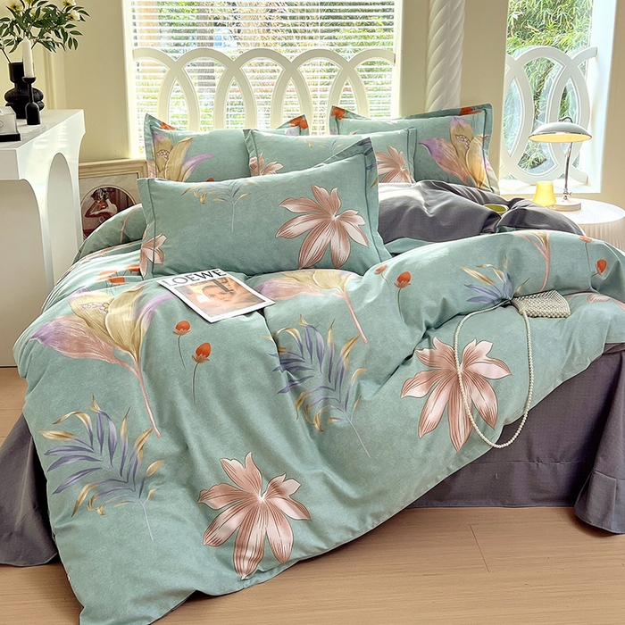 91家纺网 家纺一手货源 找家纺 威布斯 2025新款加厚纯棉全棉磨毛三件套四件套 绿野仙踪-绿灰