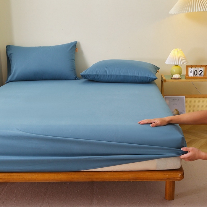 91家纺网 家纺一手货源 找家纺 晶缦家纺 2024新款全棉13376纯色喷气全棉磨毛单品床笠 暖芸馨-蝶翅蓝