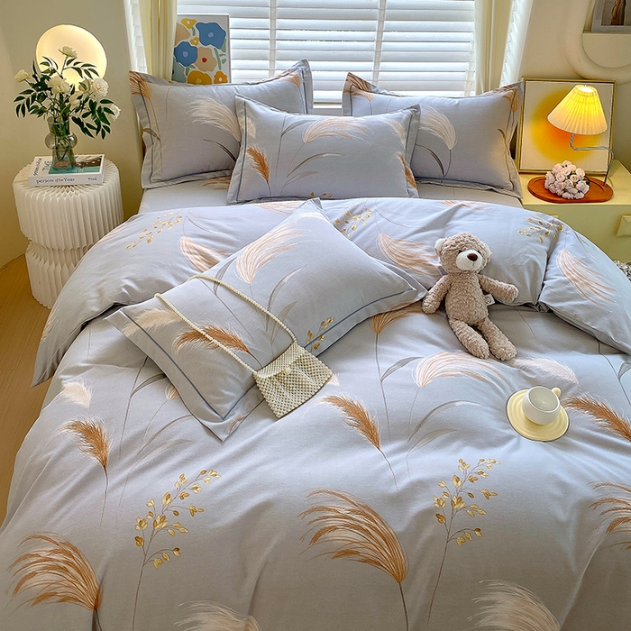 91家纺网 家纺一手货源 找家纺 威布斯 2025新款加厚纯棉全棉磨毛三件套四件套 墨雨云间-灰