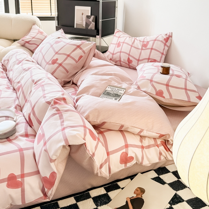 91家纺网 家纺一手货源 找家纺 呗旺鹿 2024新款全棉印花休闲风四件套 心语