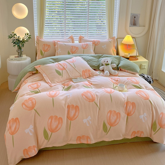 91家纺网 家纺一手货源 找家纺 威布斯 2025新款加厚纯棉全棉磨毛三件套四件套 悠悠小园-桔