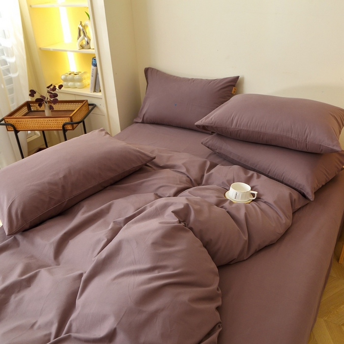 91家纺网 家纺一手货源 找家纺 晶缦家纺 2024新款全棉13376纯色喷气全棉磨毛四件套 暖芸馨-深松棕