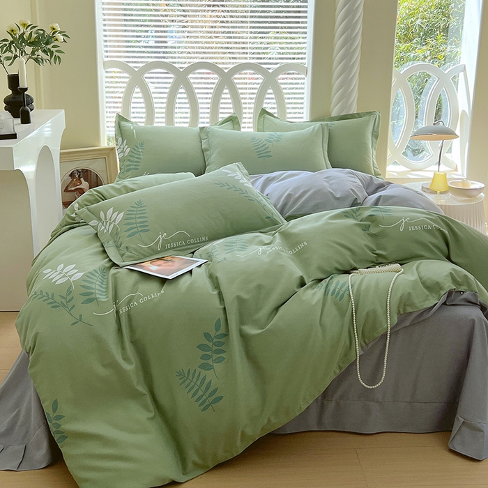 91家纺网 家纺一手货源 找家纺 威布斯 2025新款加厚纯棉全棉磨毛三件套四件套 香枫-绿