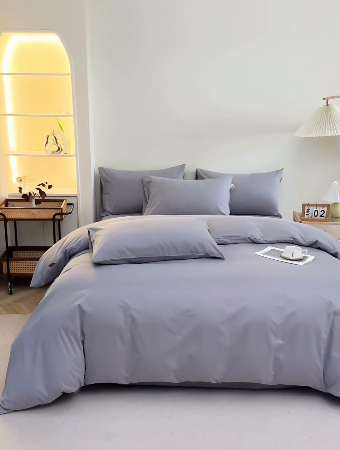 91家纺网 家纺一手货源 找家纺 晶缦家纺 2024新款全棉13376纯色喷气全棉磨毛四件套 暖芸馨-浅青灰