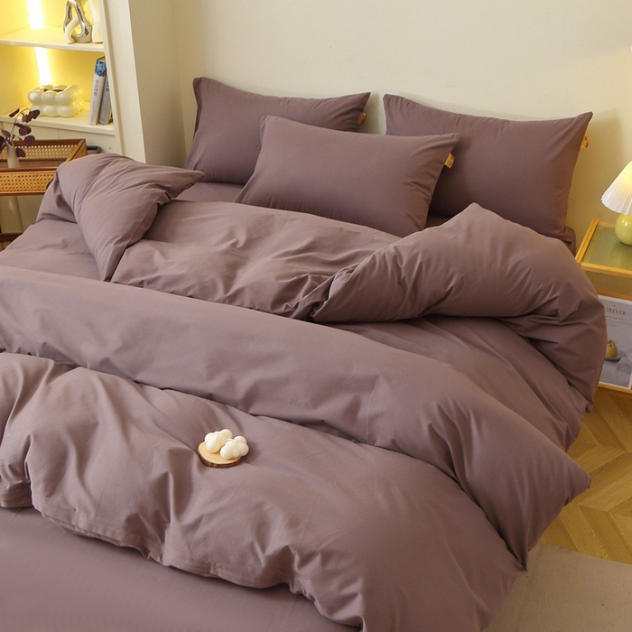 91家纺网 家纺一手货源 找家纺 晶缦家纺 2024新款全棉13376纯色喷气全棉磨毛四件套 暖芸馨-深松棕