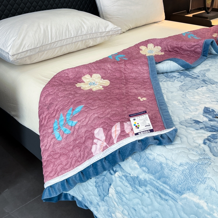 91家纺网 家纺一手货源 找家纺 有品 2025年牛奶绒花边5D跑量款夹棉床盖 国雅