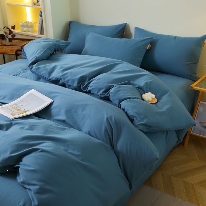 91家纺网 家纺一手货源 找家纺 晶缦家纺 2024新款全棉13376纯色喷气全棉磨毛四件套 暖芸馨-蝶翅蓝