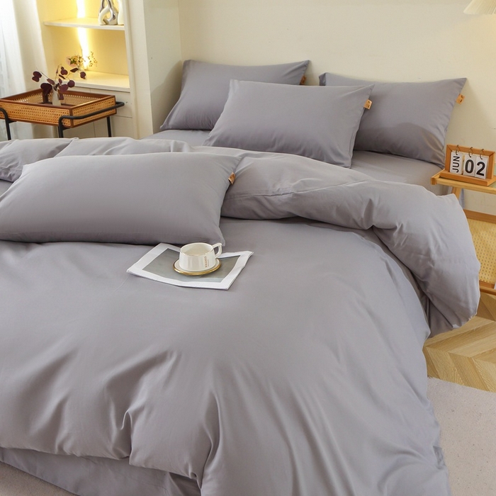 91家纺网 家纺一手货源 找家纺 晶缦家纺 2024新款全棉13376纯色喷气全棉磨毛四件套 暖芸馨-浅青灰