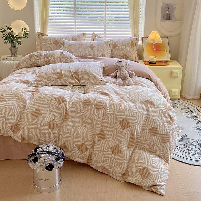 91家纺网 家纺一手货源 找家纺 威布斯 2025新款加厚纯棉全棉磨毛三件套四件套 街角咖啡-棕