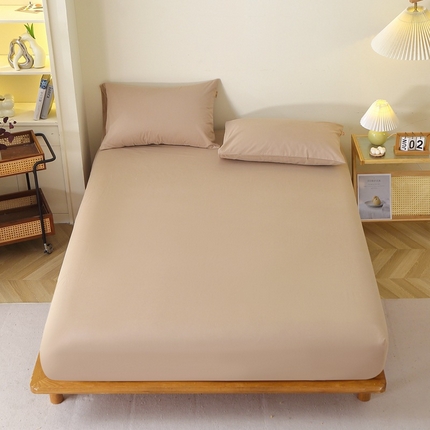 晶缦家纺 2024新款全棉13376纯色喷气全棉磨毛单品床笠 暖芸馨-鹿角棕