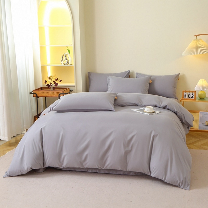 91家纺网 家纺一手货源 找家纺 晶缦家纺 2024新款全棉13376纯色喷气全棉磨毛四件套 暖芸馨-浅青灰