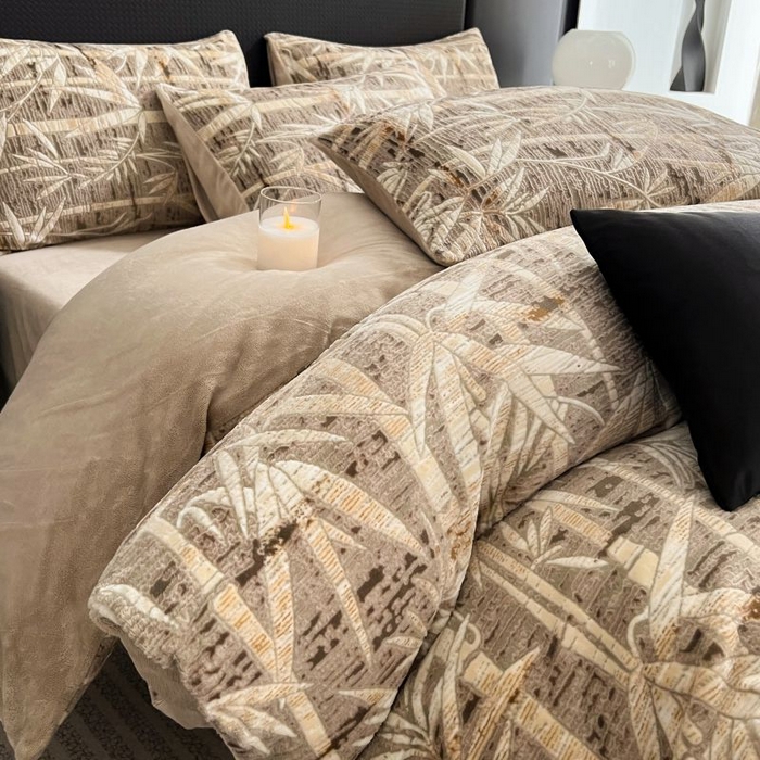 91家纺网 家纺一手货源 找家纺 HL原创 2024新款轻奢风雕花牛奶绒四件套 国风竹叶