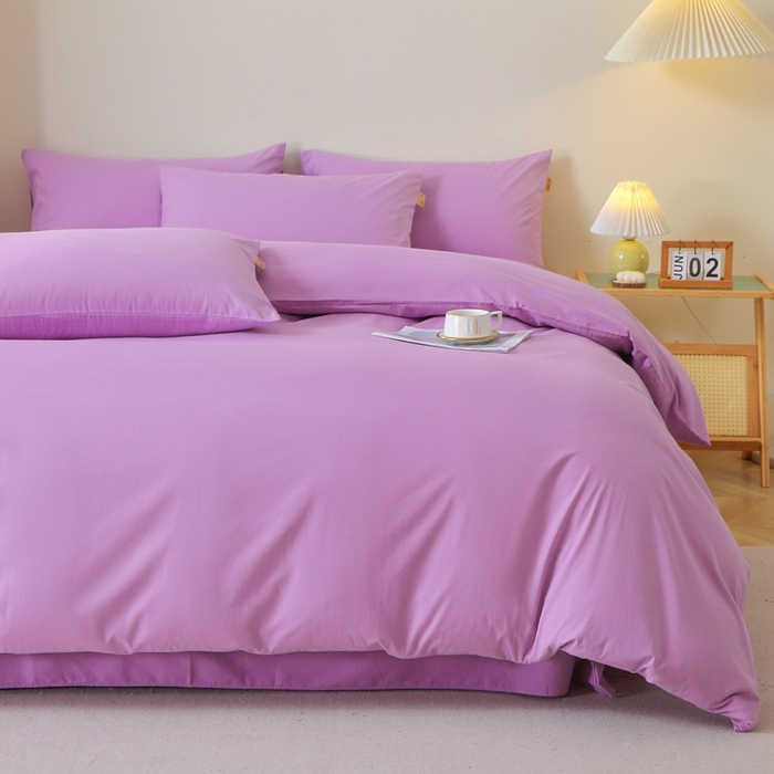 91家纺网 家纺一手货源 找家纺 晶缦家纺 2024新款全棉13376纯色喷气全棉磨毛四件套 暖芸馨-雾紫色