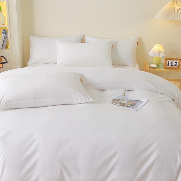 91家纺网 家纺一手货源 找家纺 晶缦家纺 2024新款全棉13376纯色喷气全棉磨毛四件套 暖芸馨-本白色