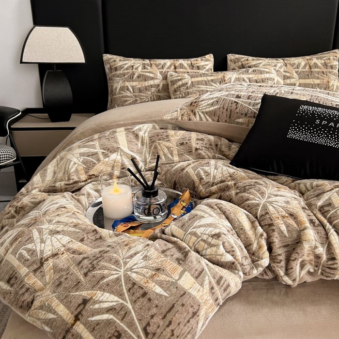 91家纺网 家纺一手货源 找家纺 HL原创 2024新款轻奢风雕花牛奶绒四件套 国风竹叶