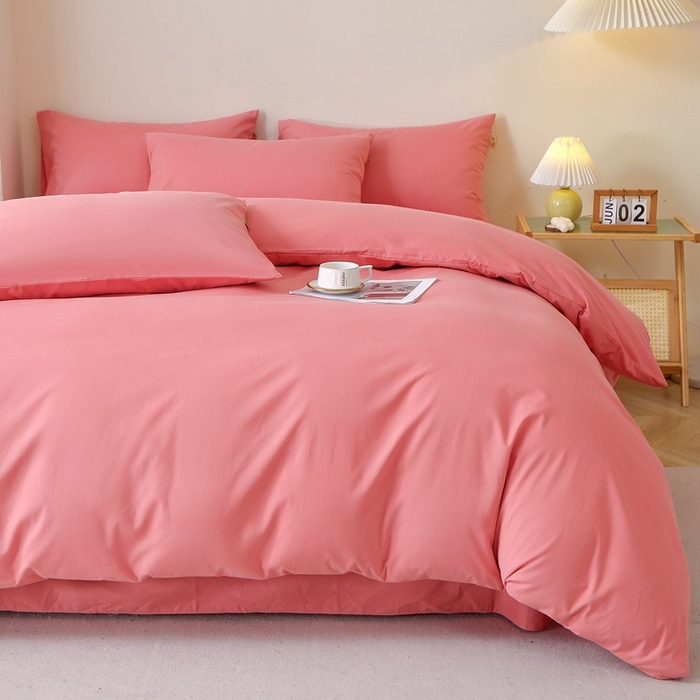 91家纺网 家纺一手货源 找家纺 晶缦家纺 2024新款全棉13376纯色喷气全棉磨毛四件套 暖芸馨-蕊红玉