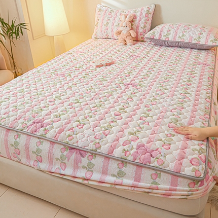 卡伦家纺 2025新款A类牛奶绒大豆纤维抗菌夹棉床笠 青春曲调