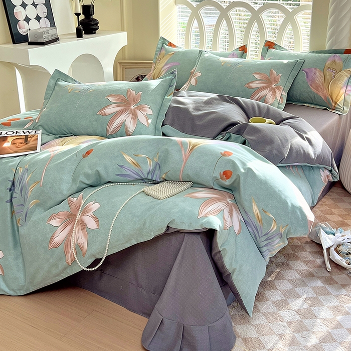 91家纺网 家纺一手货源 找家纺 威布斯 2025新款加厚纯棉全棉磨毛三件套四件套 绿野仙踪-绿灰