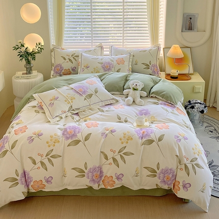 威布斯 2025新款加厚纯棉全棉磨毛三件套四件套  秋天童话-黄