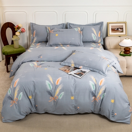 威布斯 2025新款加厚纯棉全棉磨毛三件套四件套 情人草-灰