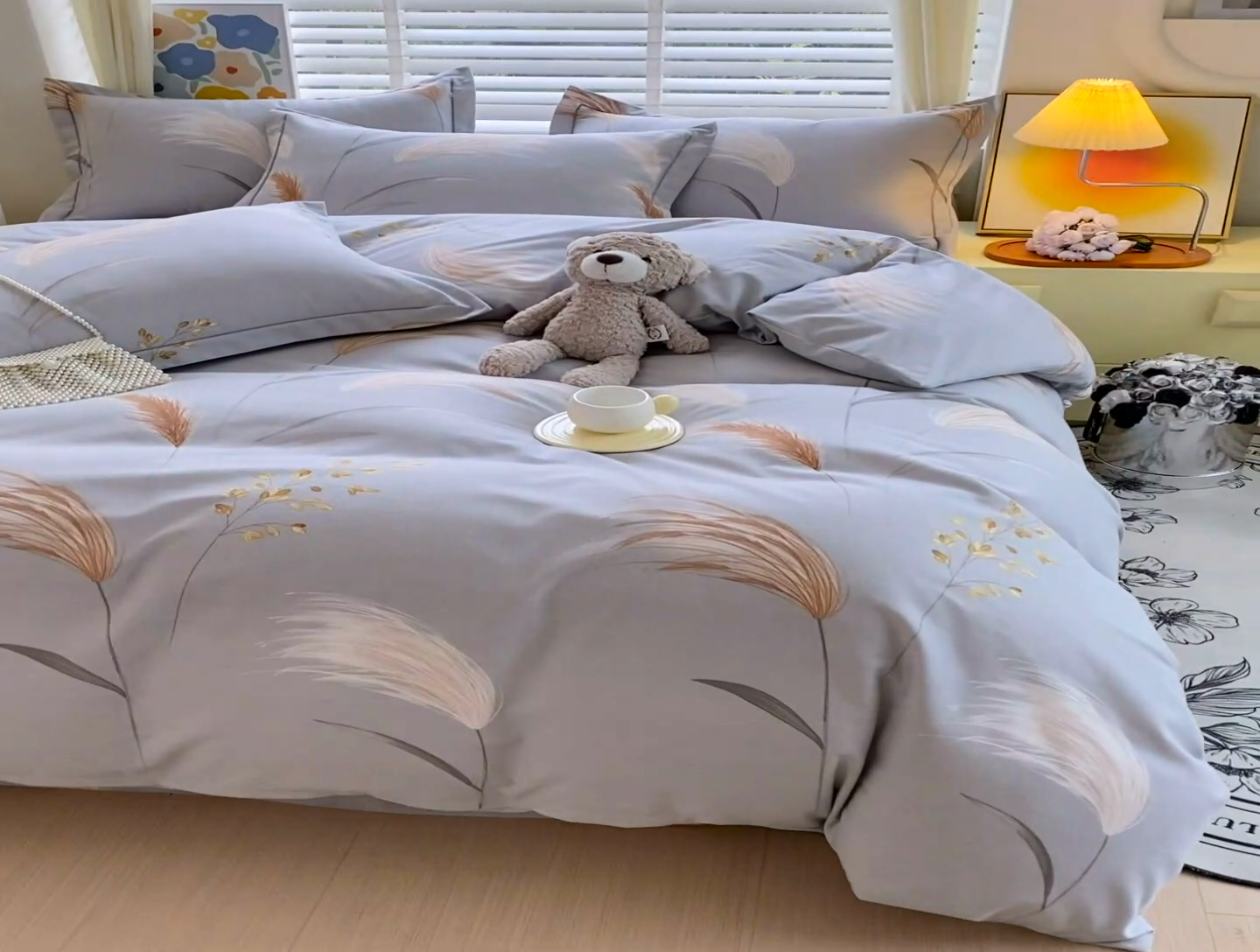 91家纺网 家纺一手货源 找家纺 威布斯 2025新款加厚纯棉全棉磨毛三件套四件套 墨雨云间-灰