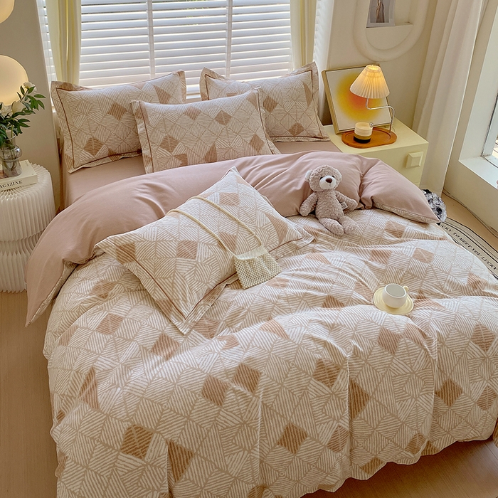 91家纺网 家纺一手货源 找家纺 威布斯 2025新款加厚纯棉全棉磨毛三件套四件套 街角咖啡-棕