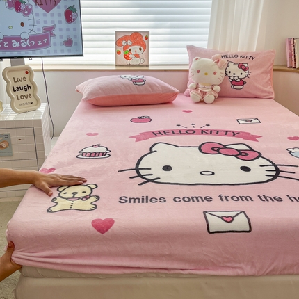 孩子王 2024新款三丽鸥卡通床笠单件床罩冬季加厚牛奶绒床垫保护罩全包床单套 甜品kt