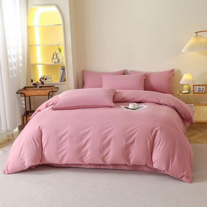 91家纺网 家纺一手货源 找家纺 晶缦家纺 2024新款全棉13376纯色喷气全棉磨毛四件套 暖芸馨-山黎豆红