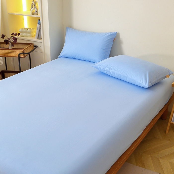 91家纺网 家纺一手货源 找家纺 晶缦家纺 2024新款全棉13376纯色喷气全棉磨毛单品床笠 暖芸馨-淡天兰