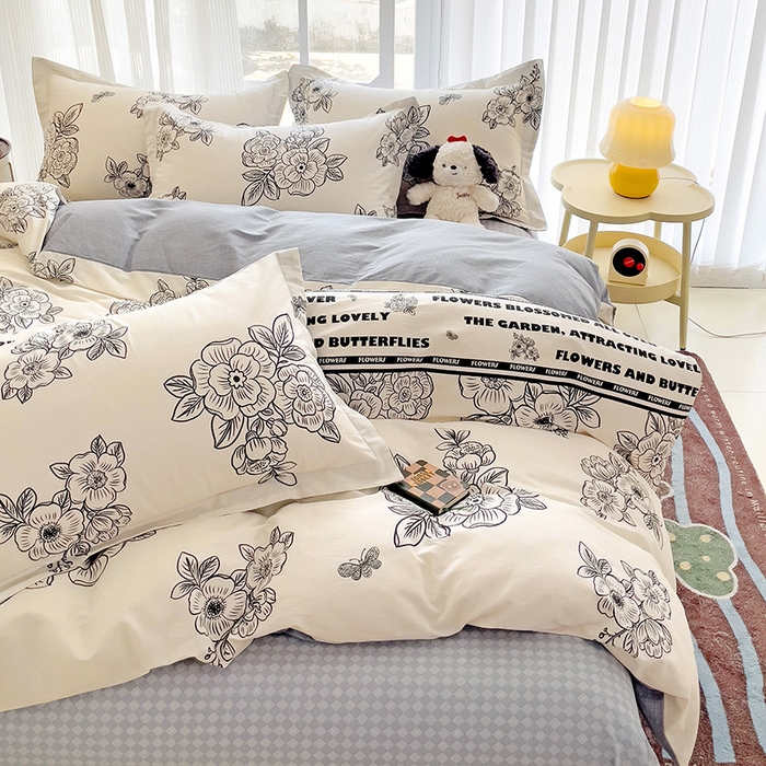 91家纺网 家纺一手货源 找家纺 暖芯优选 204新款直播爆款全棉-ins印花系列四件套纯棉三件套床单床笠 安曼