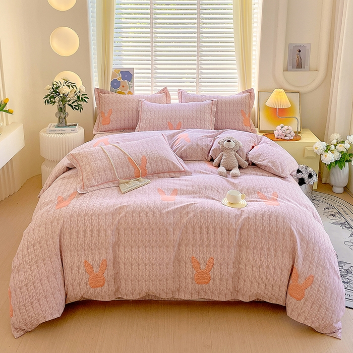 91家纺网 家纺一手货源 找家纺 威布斯 2025新款加厚纯棉全棉磨毛三件套四件套 兔斯基