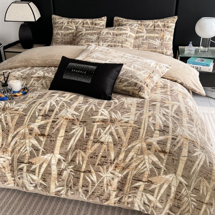 91家纺网 家纺一手货源 找家纺 HL原创 2024新款轻奢风雕花牛奶绒四件套 国风竹叶