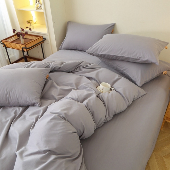 91家纺网 家纺一手货源 找家纺 晶缦家纺 2024新款全棉13376纯色喷气全棉磨毛四件套 暖芸馨-浅青灰