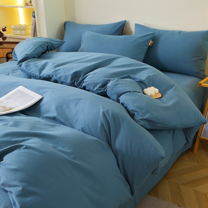 91家纺网 家纺一手货源 找家纺 晶缦家纺 2024新款全棉13376纯色喷气全棉磨毛四件套 暖芸馨-蝶翅蓝