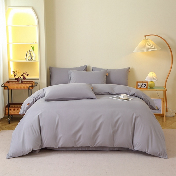 91家纺网 家纺一手货源 找家纺 晶缦家纺 2024新款全棉13376纯色喷气全棉磨毛四件套 暖芸馨-浅青灰