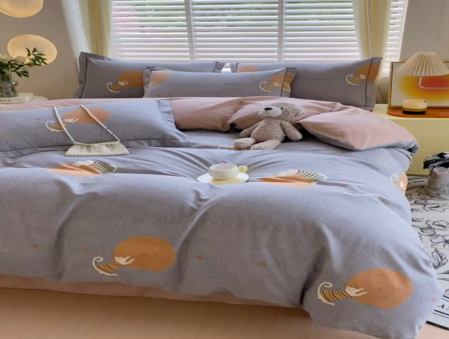 91家纺网 家纺一手货源 找家纺 威布斯 2025新款加厚纯棉全棉磨毛三件套四件套  喵呜-灰